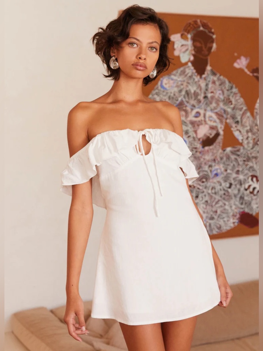 Peppermayo Texas Sun Linen Mini Dress in White - Size 6